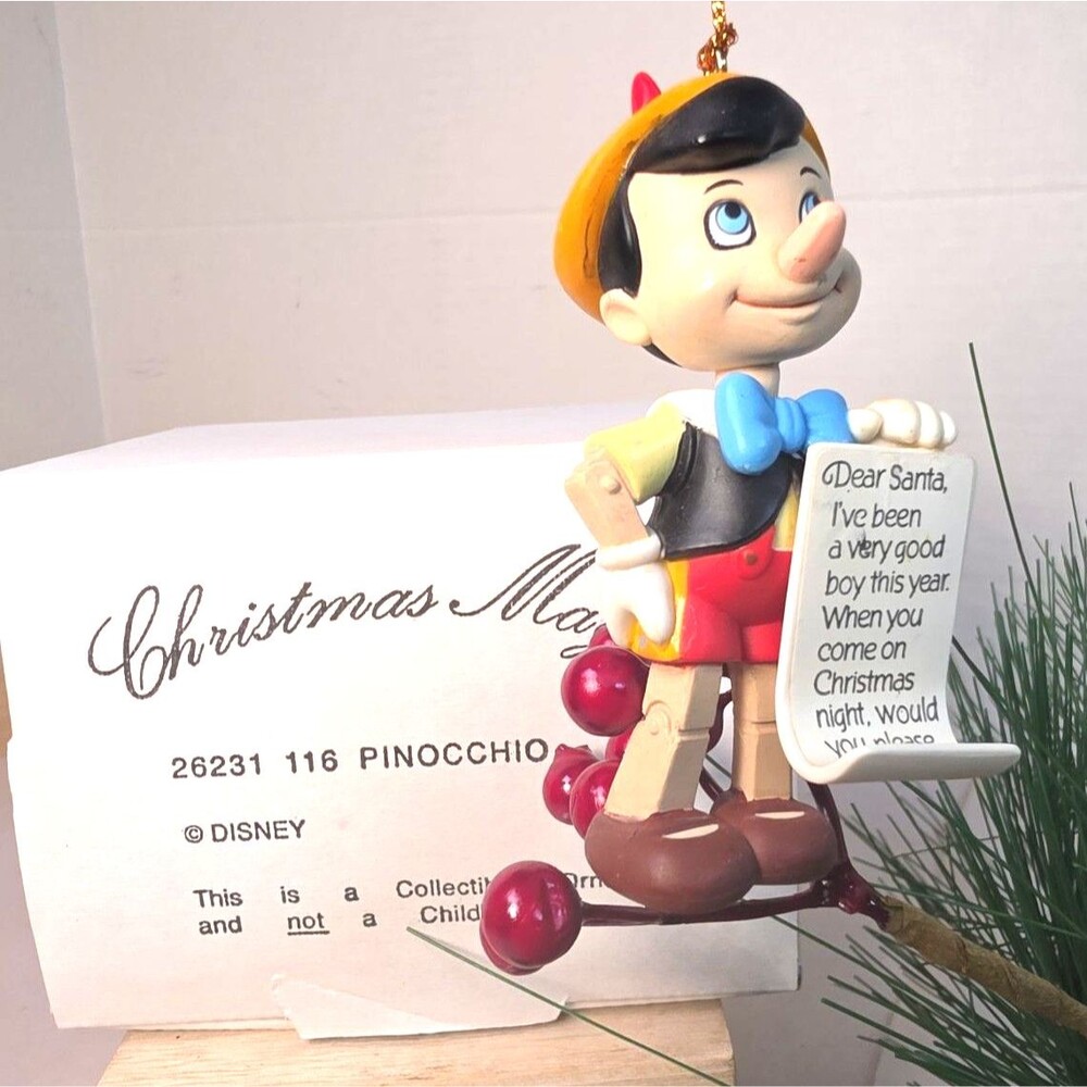 EUC Vintage Grolier Disney Christmas  Ornament Pinocchio W/ Original Box